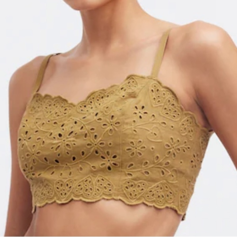 Madewell Eyelet Linen-Blend Crop Tank Top size 8